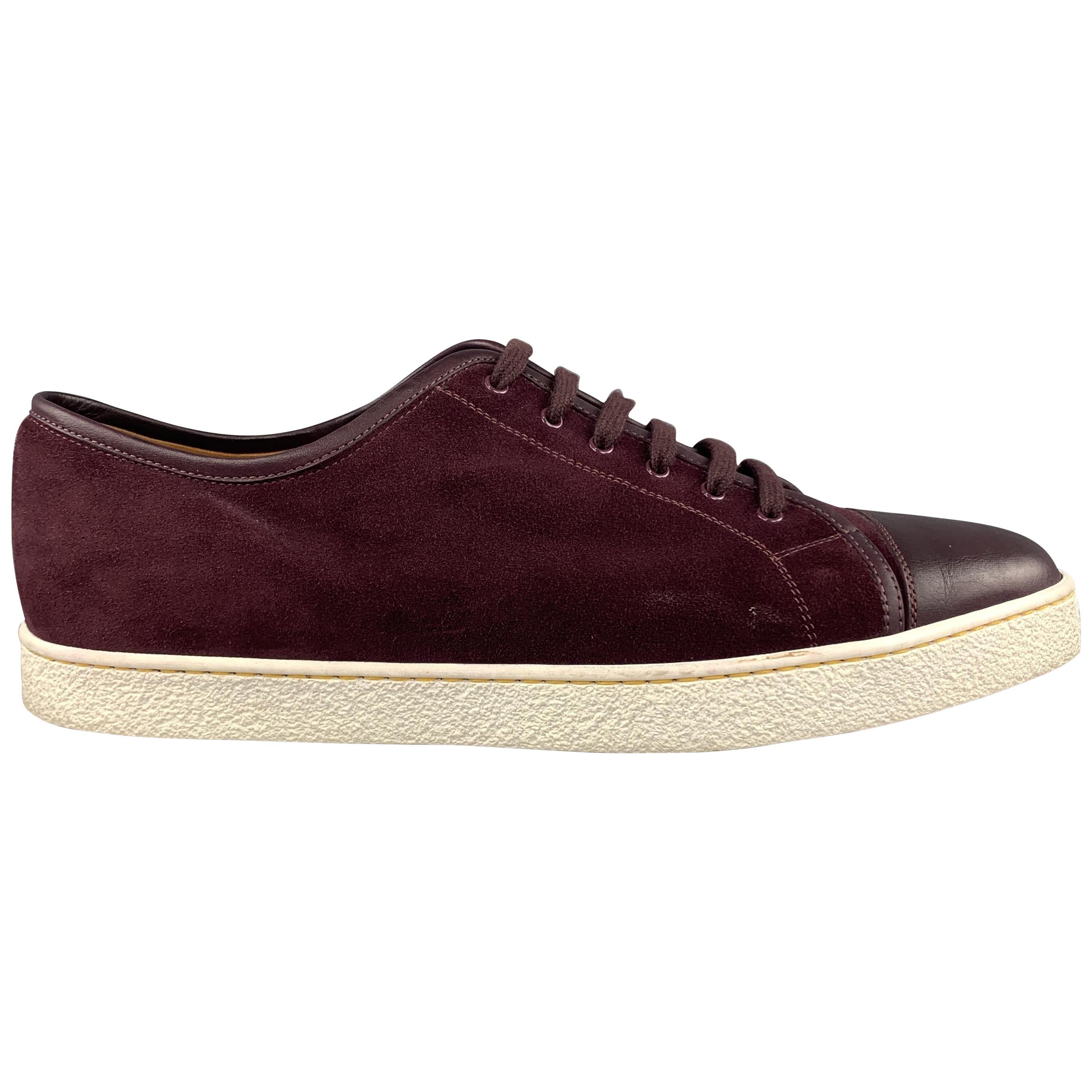 JOHN LOBB Size 10 Burgundy Suede & Leather Low Top LEVAH Sneakers