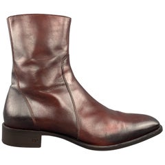 DSQUARED2 Size 9.5 Burgundy Antique Leather Side Zipper Ankle Boots