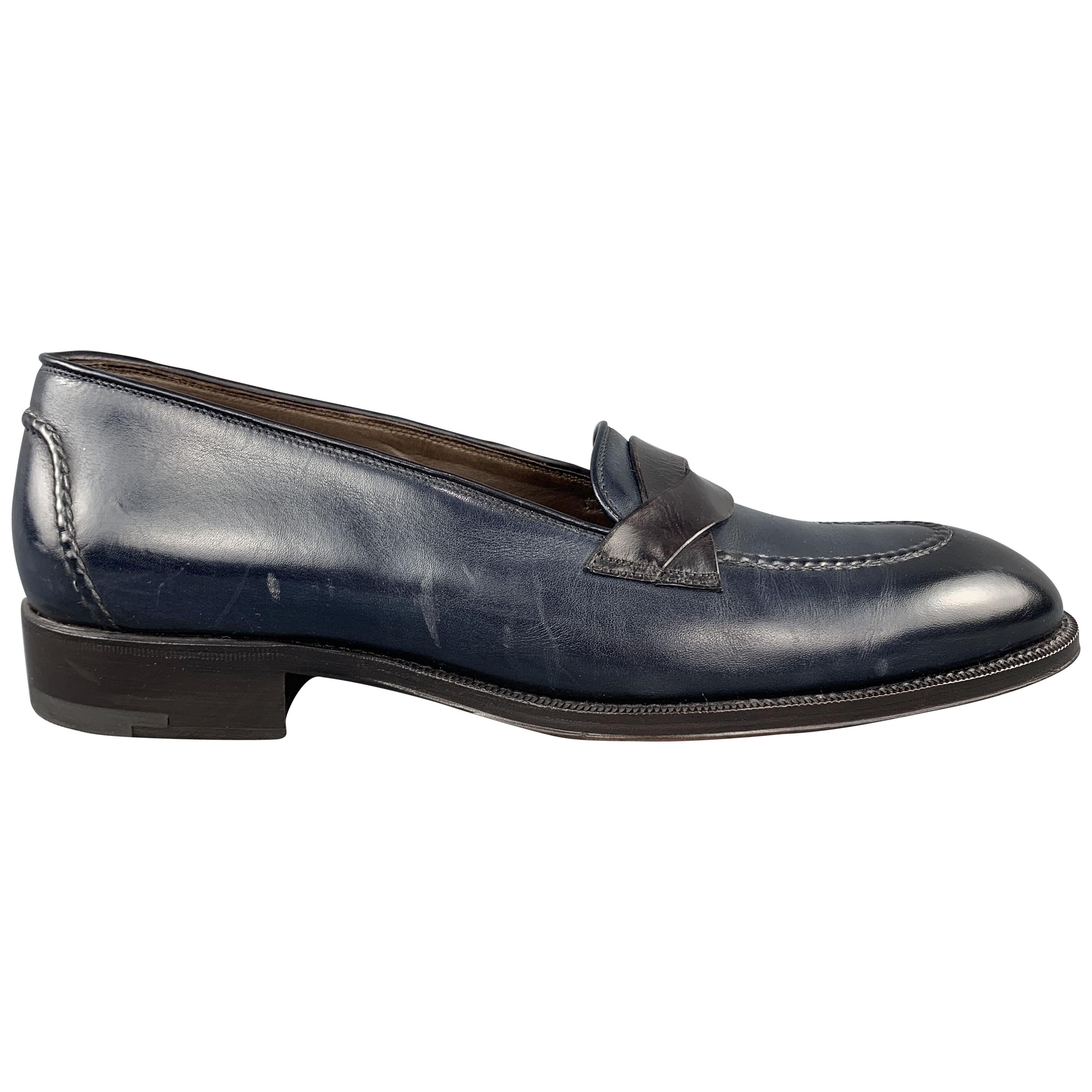 TOM FORD Size 10 Navy Antique Leather Elkan Twisted Band Slip Loafers