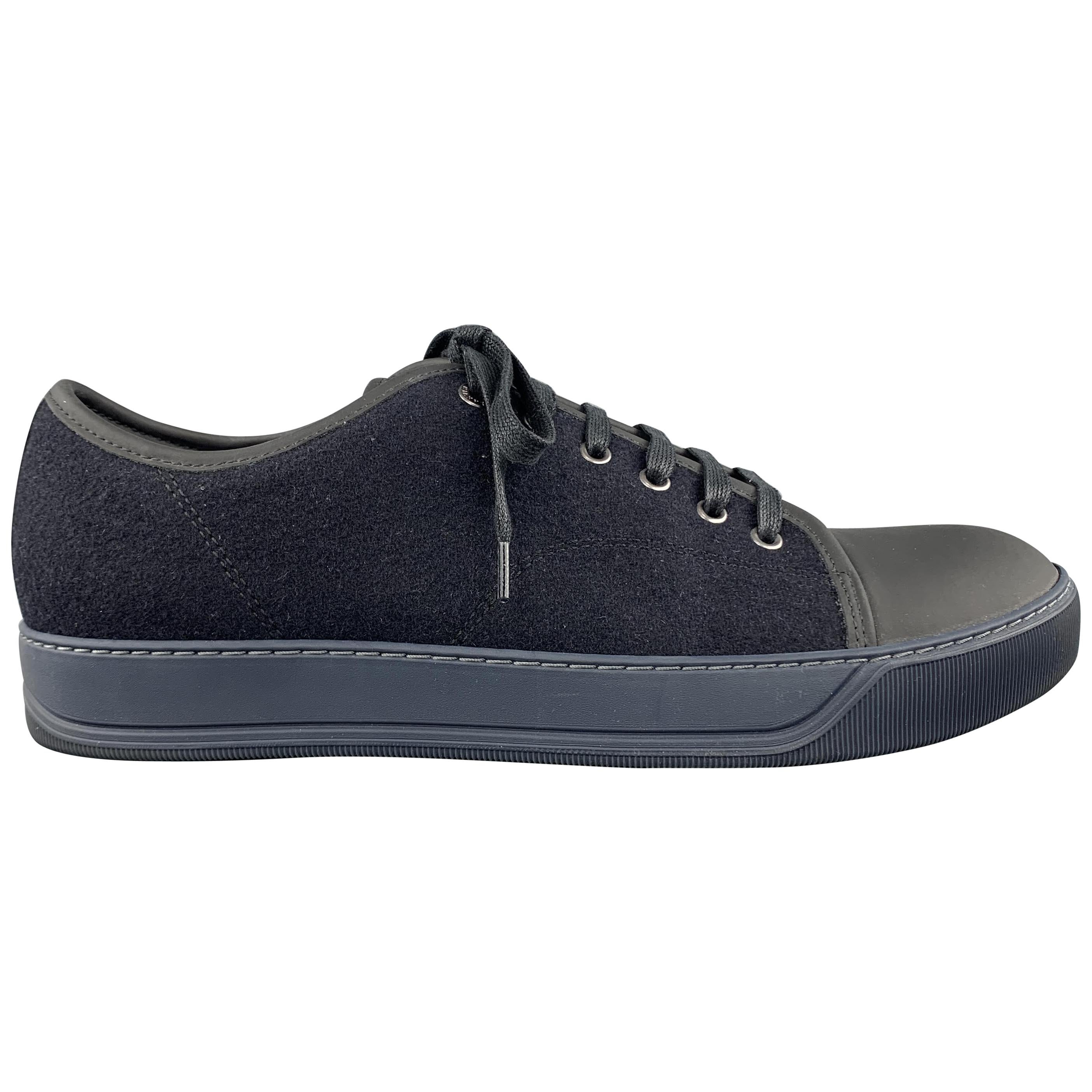 LANVIN Size 10 Navy and Black Wool Rubber Toe Lace Up Sneakers at 1stDibs