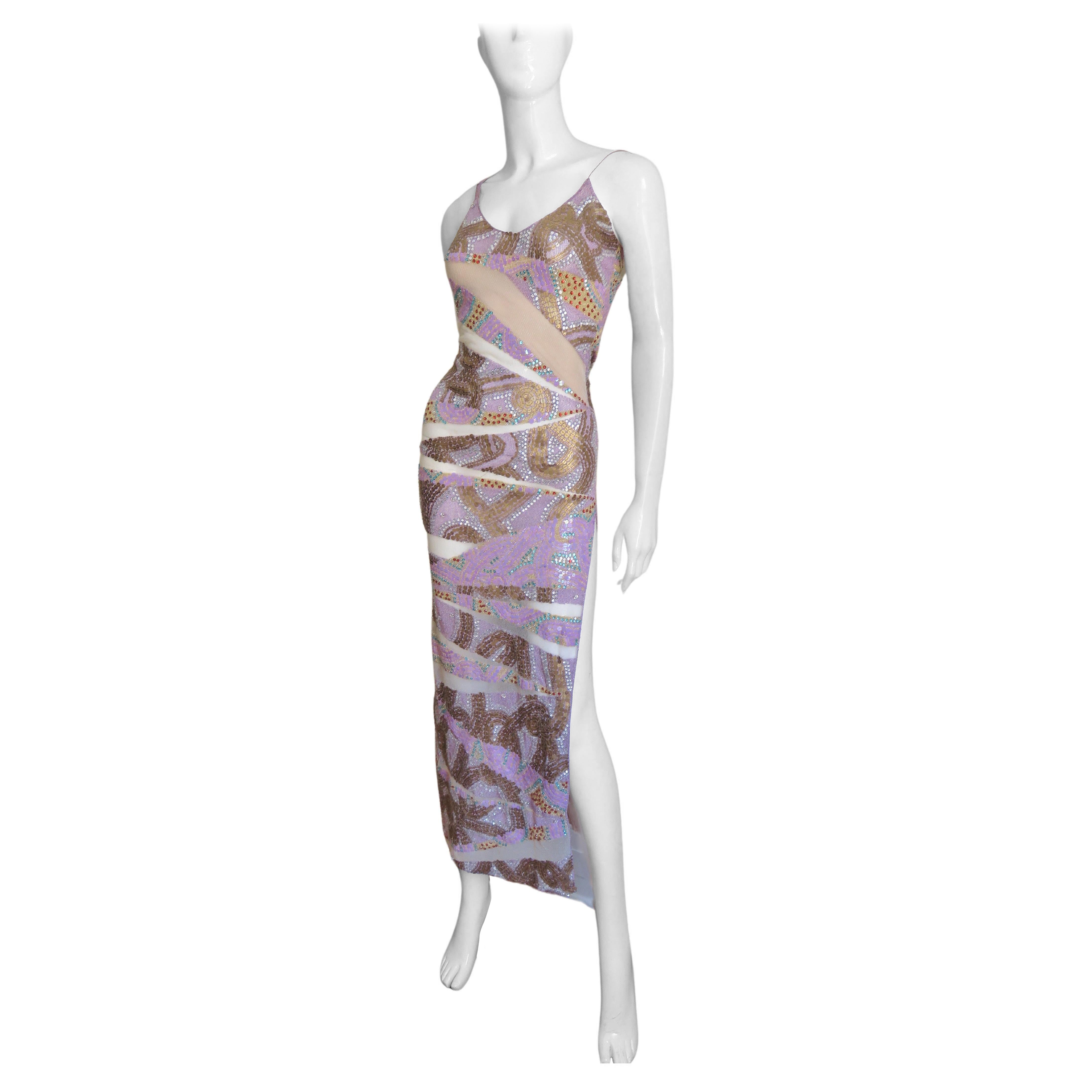 Julien Macdonald Beaded Gown with Mesh Panels For Sale