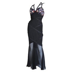 Karl Lagerfeld Seide F/S 1993 Werbekampagne Trägerkleid mit Perlenstickerei