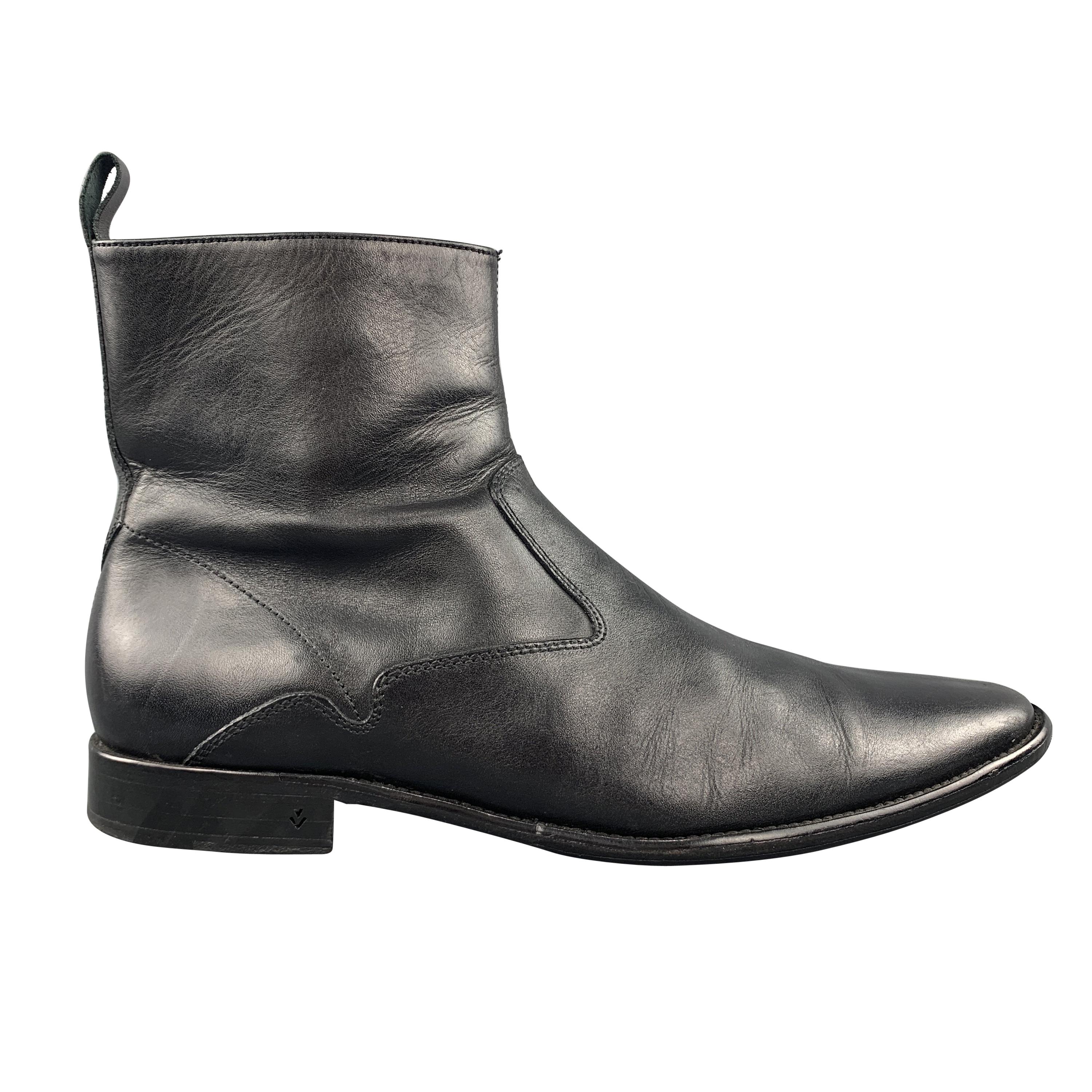 JOHN VARVATOS Size 9.5 Black Leather Side Zipper Ankle Boots