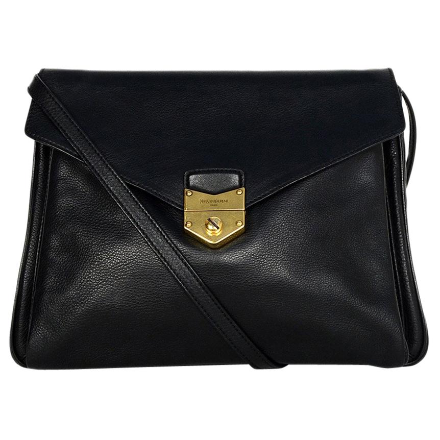YSL Black Leather Envelope Dandy Maxi Flap Crossbody Bag