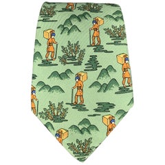 HERMES Explorer Green Silk Tie