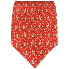 SALVATORE FERRAGAMO Tiger Print Red Silk Tie