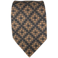 HERMES Checkered Black & Brown Silk Tie
