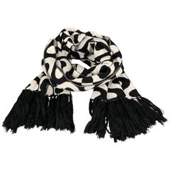 MR TURK Size Black & White Merino Wool Fringe Scarf