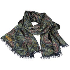 LORO PIANA Black Cashmere - Silk Printed Scarf