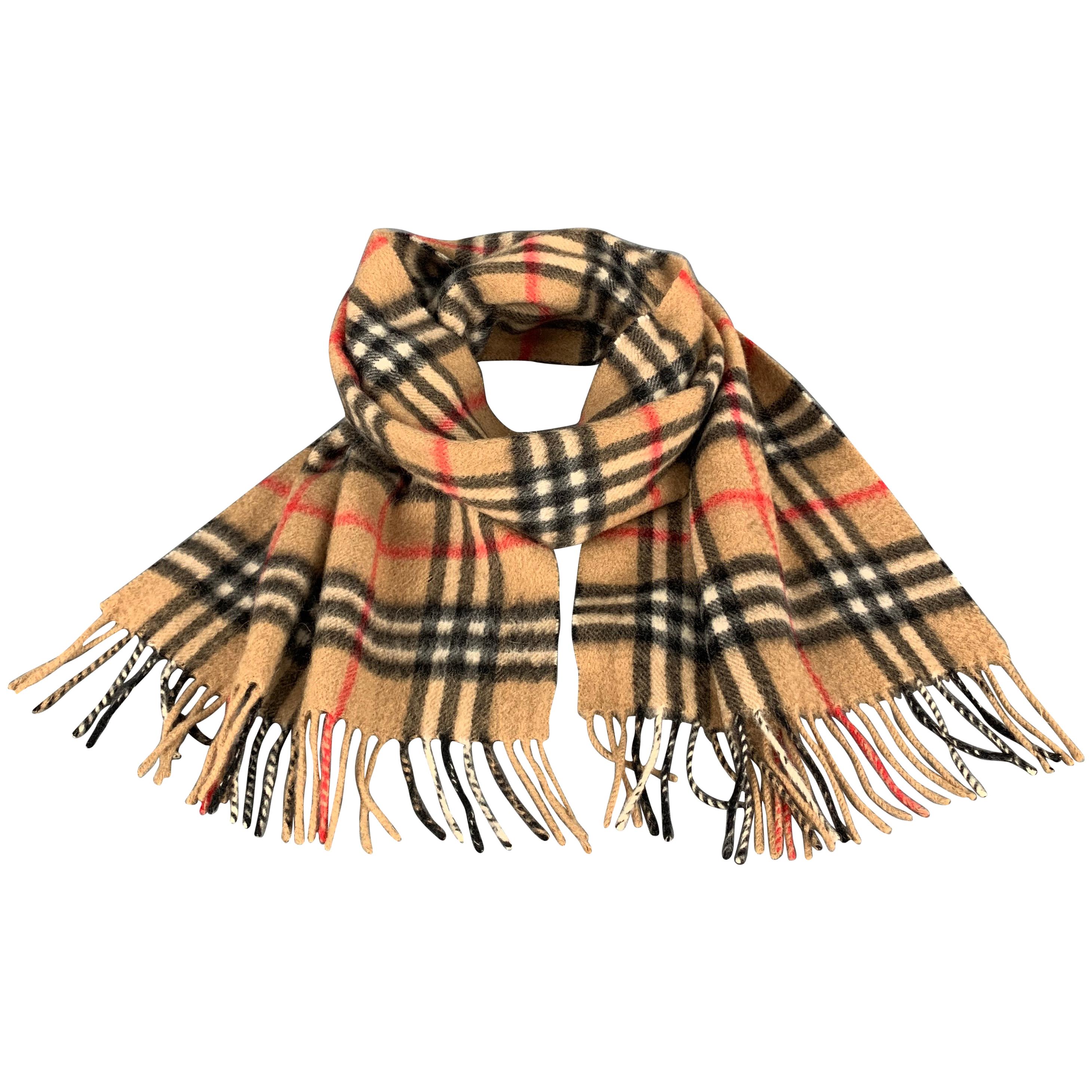 BURBERRY Tan Cashmere Signature Plaid Scarf