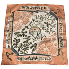 HERMES Neige D'antan Peach Silk Pocket Square