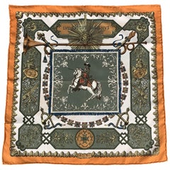 Vintage HERMES Lvdovicvs Magnvs Orange Silk Pocket Square