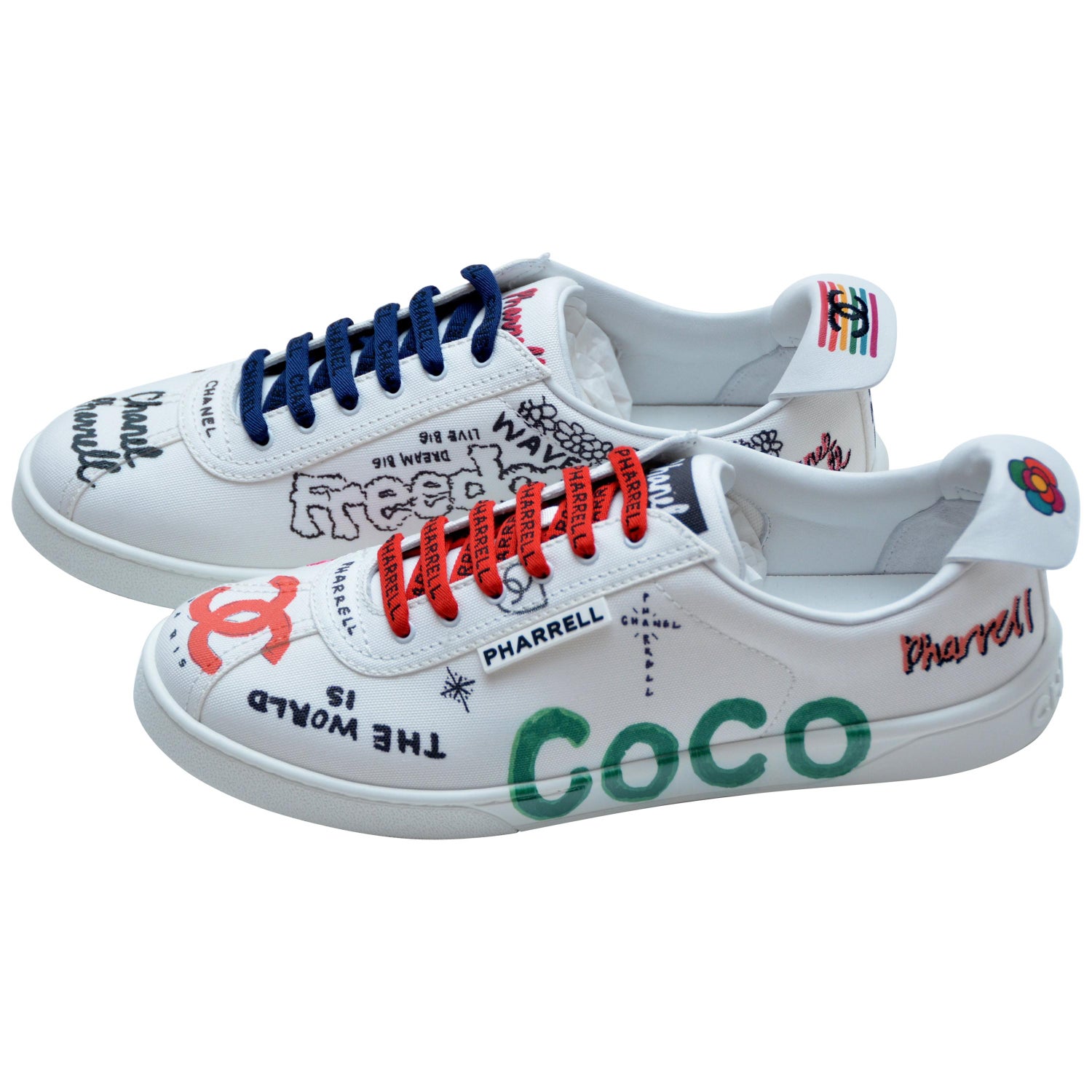 Chanel x Pharrell Capsule Collection Canvas Sneakers Size 39.5 Woman NEW at  1stDibs | chanel pharrell sneakers, chanel pharrell shoes, coco chanel  pharrell sneakers