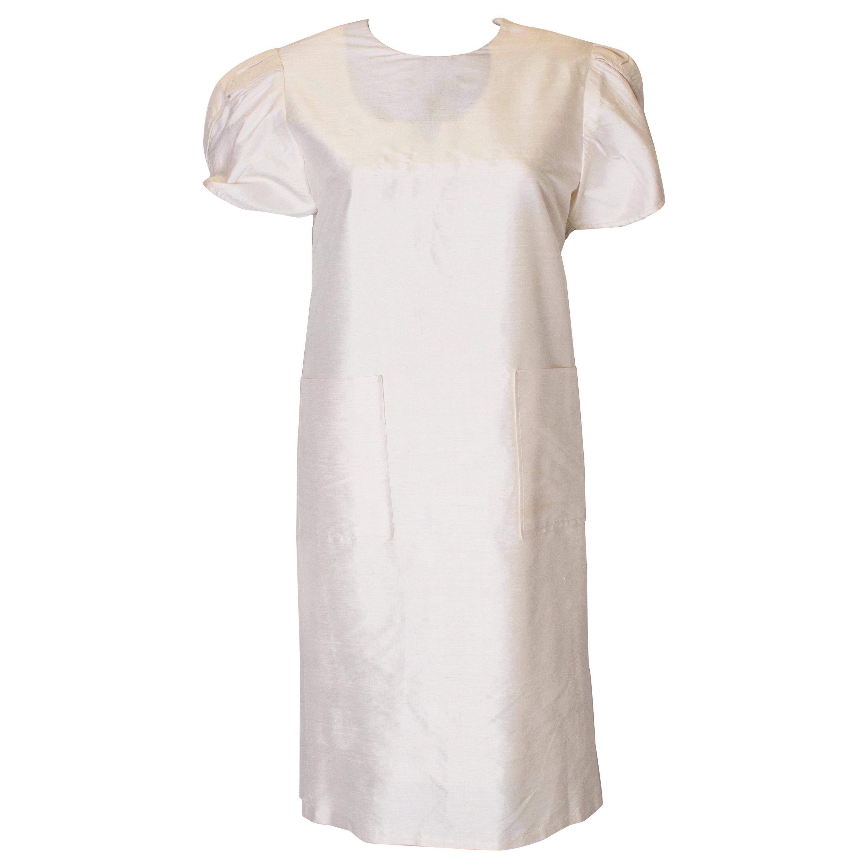 Vintage Ivory Raw Silk Shift Dress For Sale