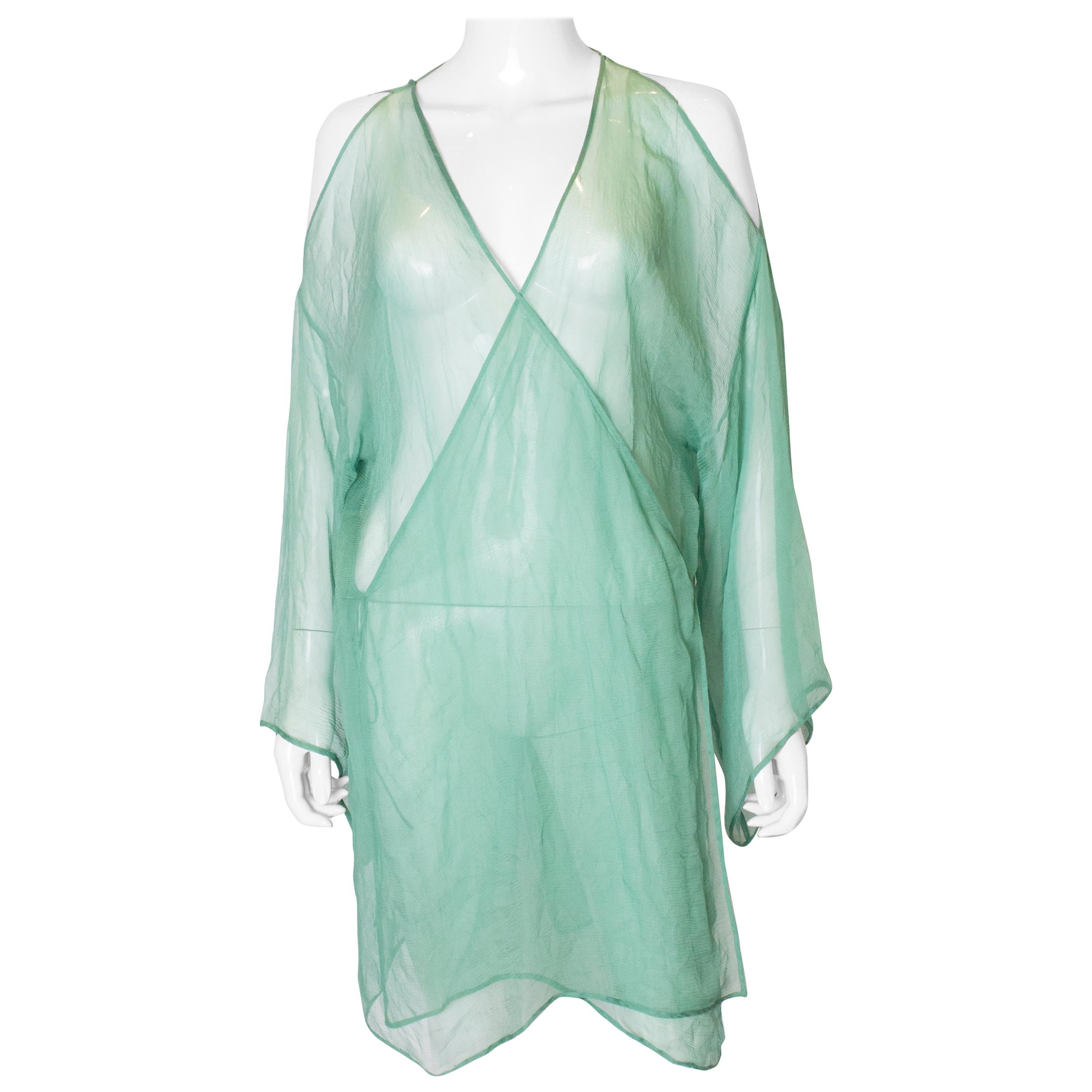 Vintage Green Silk Chiffon Top