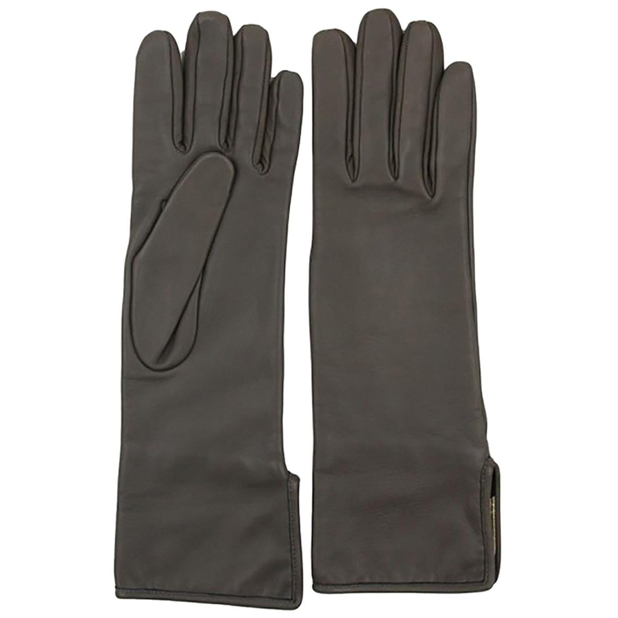 Hermès Etoupe Lambskin Gloves For Sale