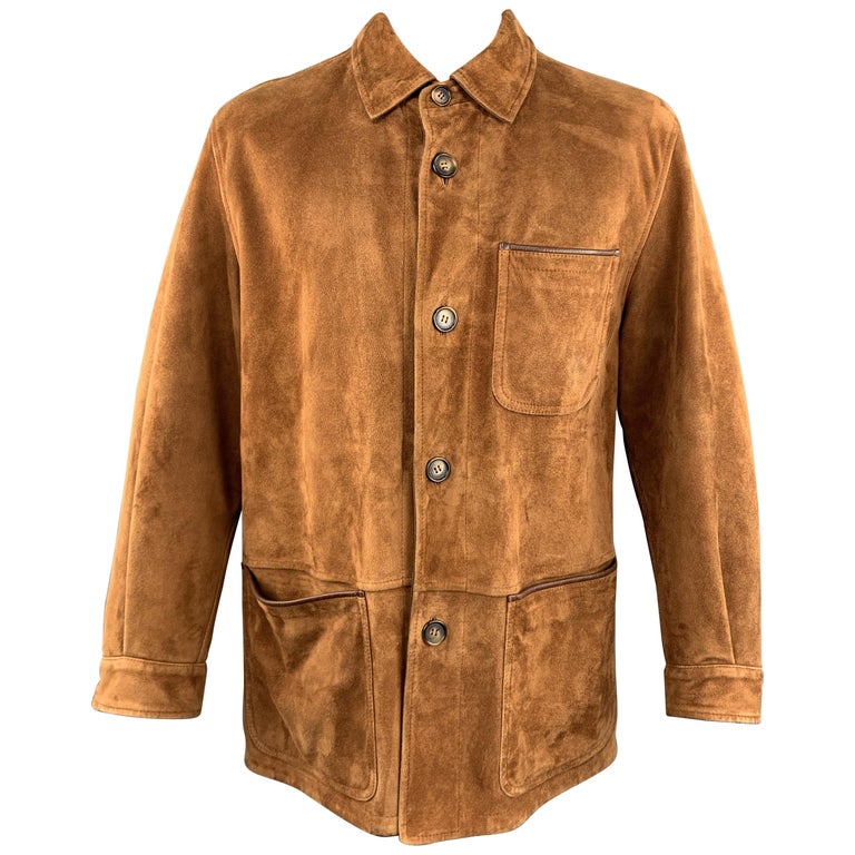 SULKA XXL Tan Suede Button Up Patch Pocket Coat For Sale