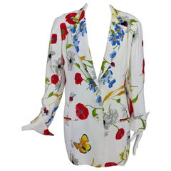 Leonard Paris Floral Printed White Linen Jacket