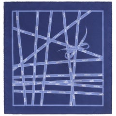 HERMES Jean-Louis Dumas "Bolduc" Gift Ribbon Blue Silk Twill Scarf