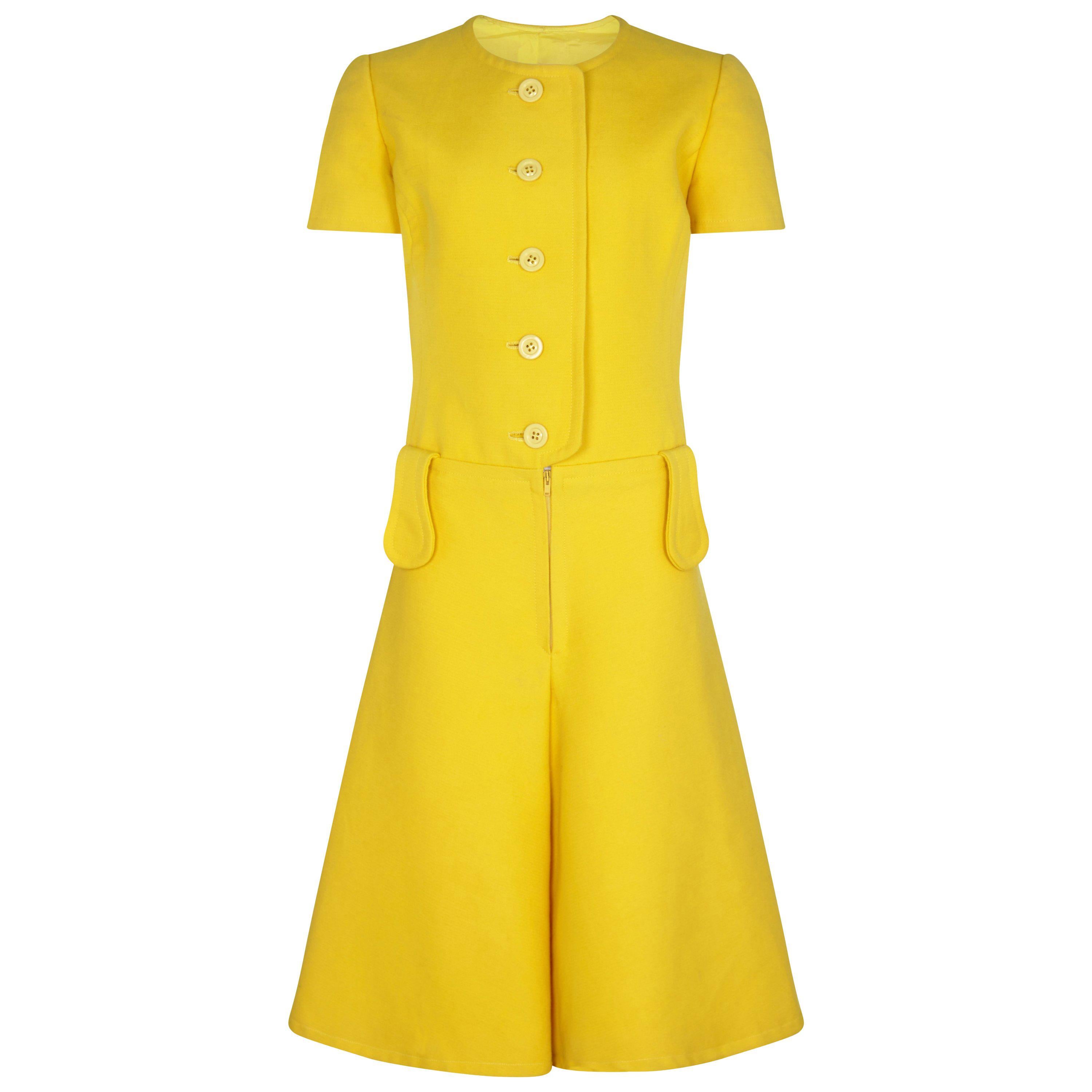 1960s French Couture Yellow Mod Playsuit With Oversized Belt Loops