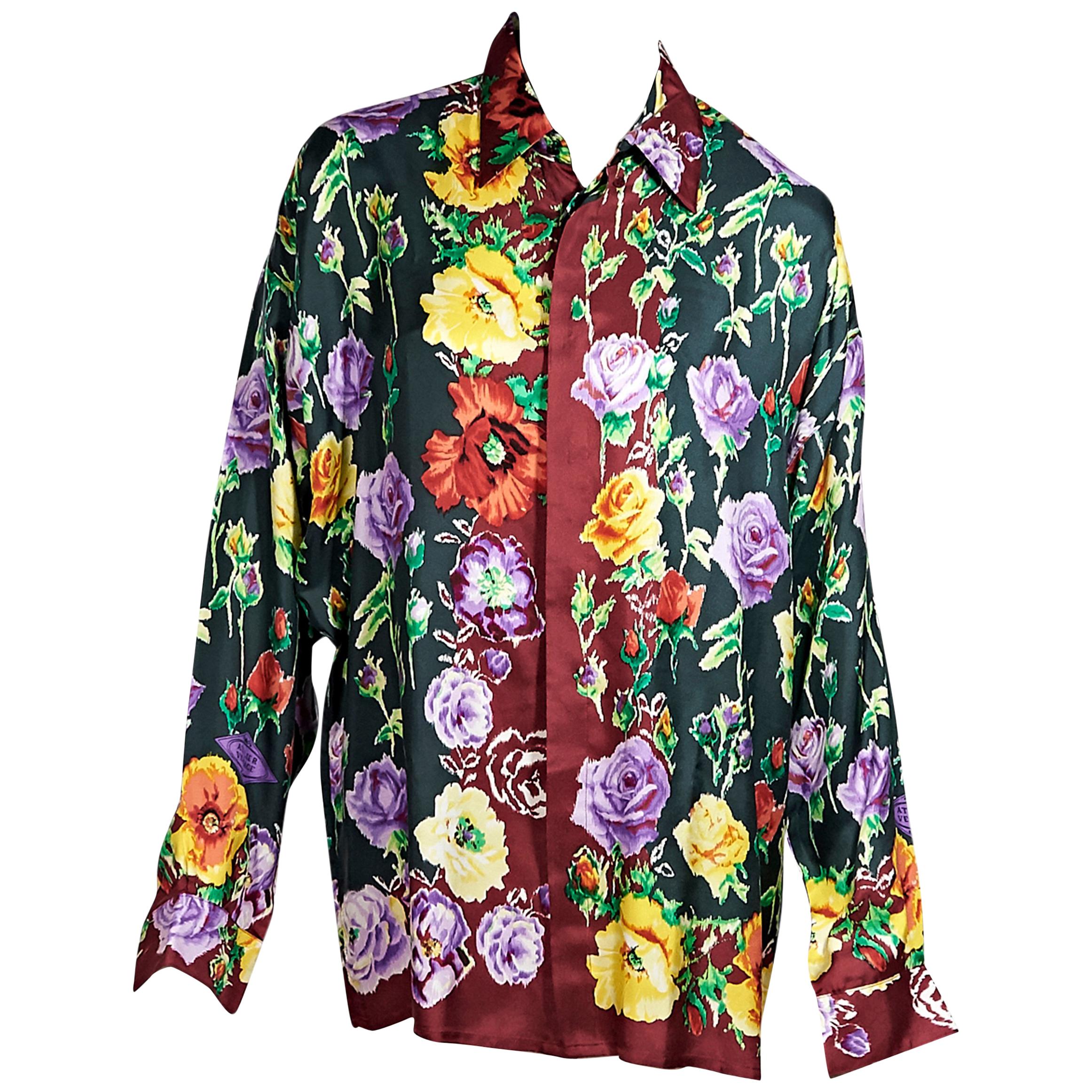 Multicolor Vintage Gianni Versace Floral Silk Blouse