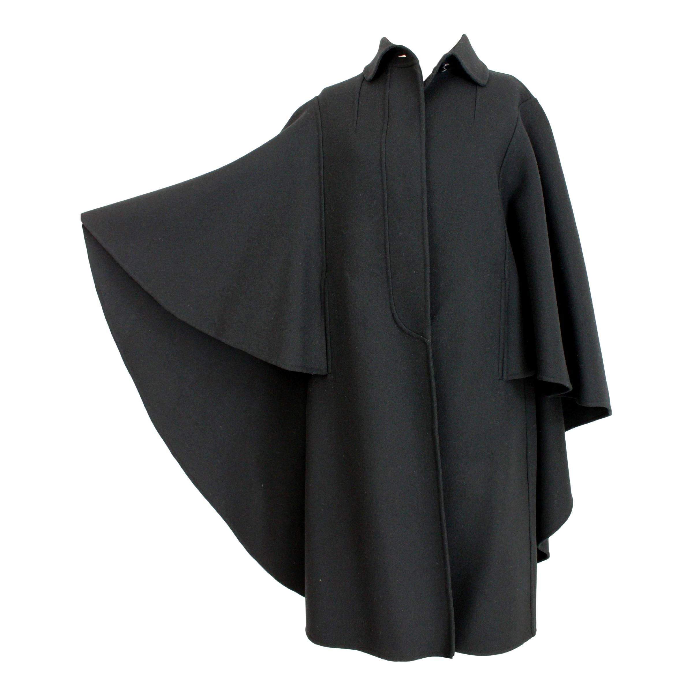 Salvatore Ferragamo Black Wool Batwing Cape Coat 1990s