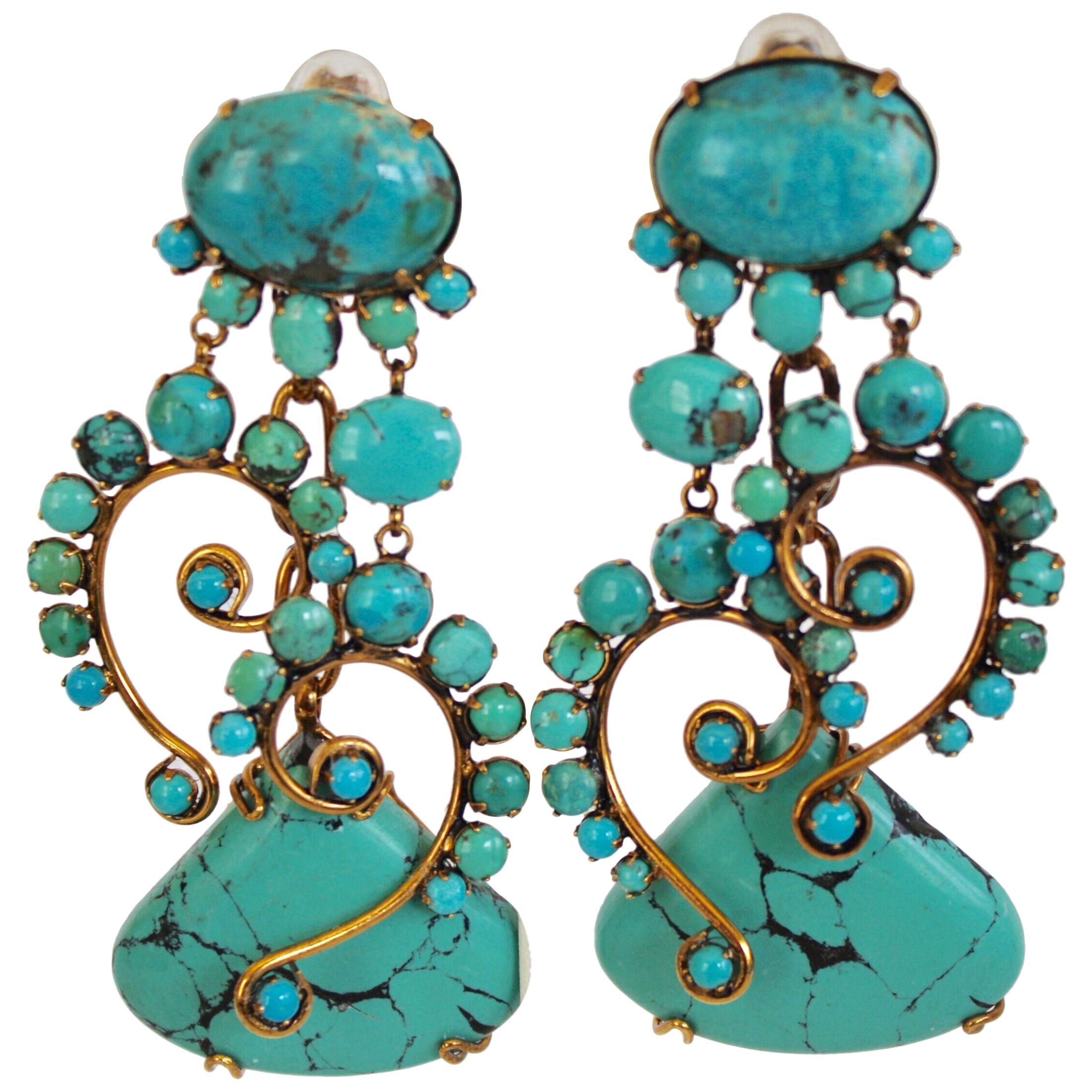 Iradj Moini Turquoise Statement Clip Earrings 