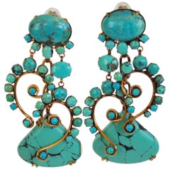 Iradj Moini Turquoise Statement Clip Earrings 