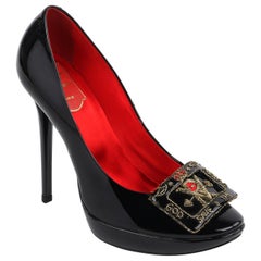 ROGER VIVIER "God Save the Queen" Black Patent Leather Buckle Platform Heels 