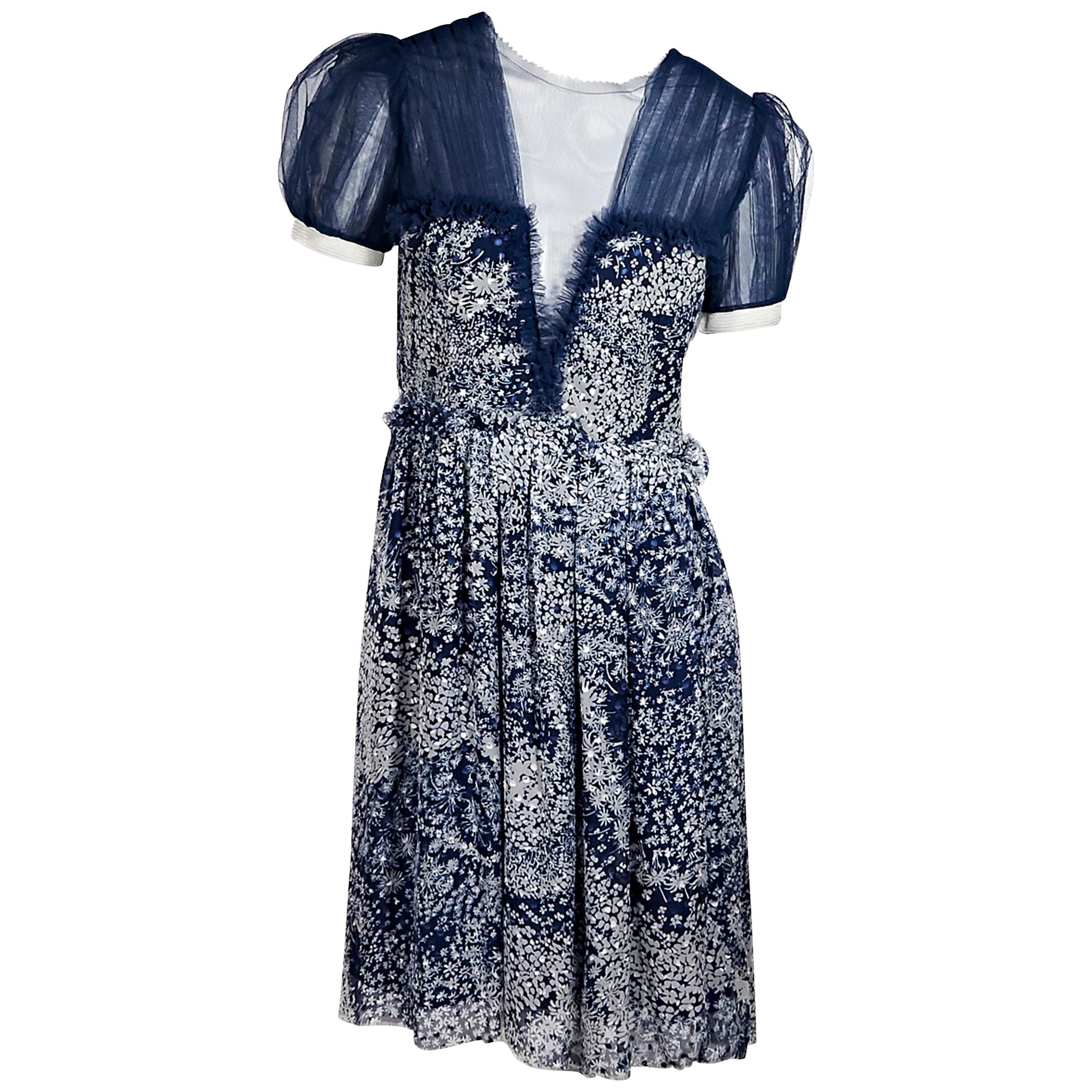 Blue & White Rodarte Printed Silk Dress
