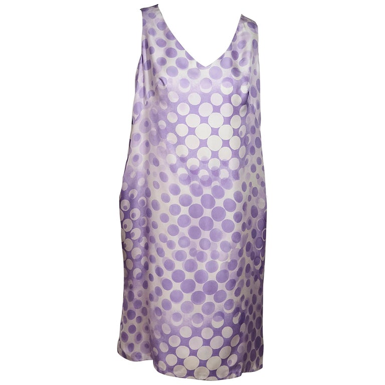 Purple and White Escada Polka-Dot Silk Dress at 1stdibs