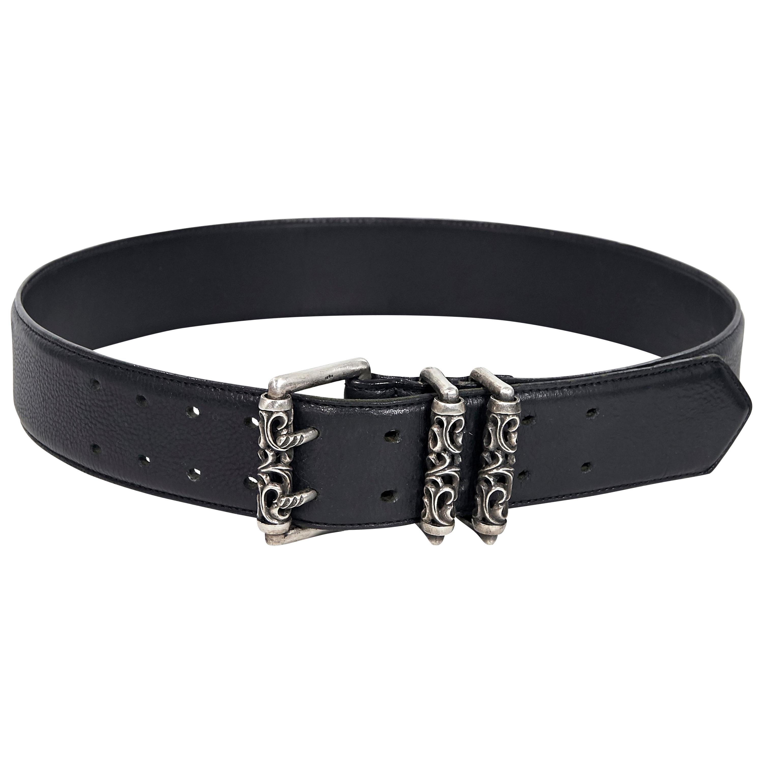 Authentic Chrome Hearts Classic Cross Sterling Buckle Black Leather Belt  Size 36