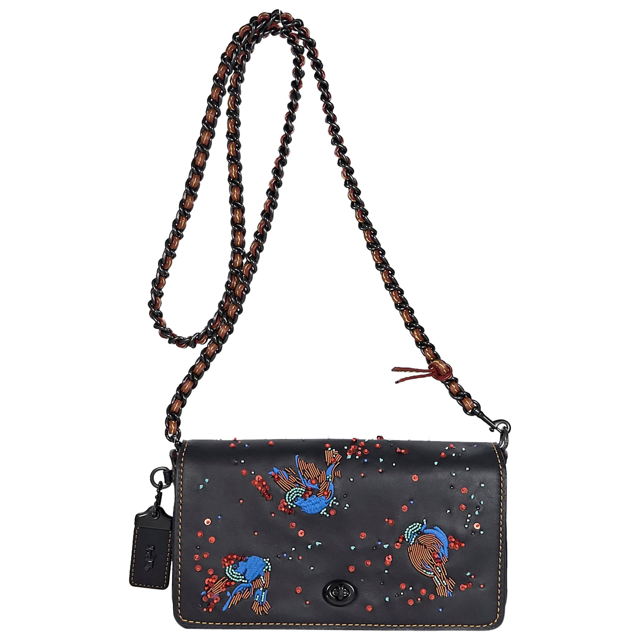 Multicolor Coach Beaded & Embroidered Leather Crossbody Bag
