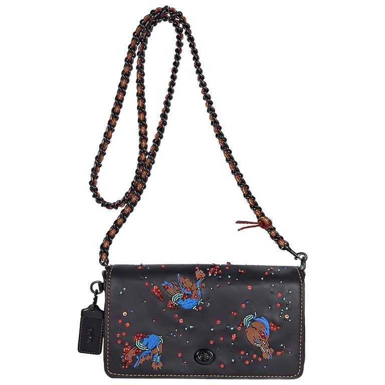 Multicolor Coach Beaded and Embroidered Leather Crossbody Bag at