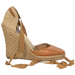 Tan Christian Louboutin Leather & Woven Espadrille Sandals