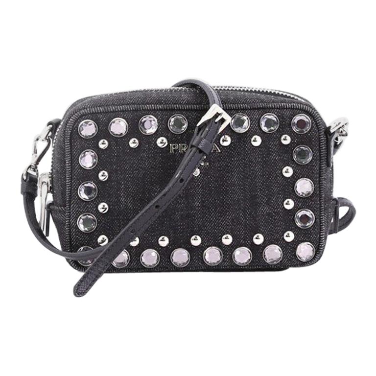 Prada Zip Crossbody Bag Rhinestone Embellished Denim Mini at 1stDibs