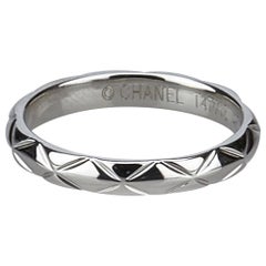 Chanel Platinum Matelasse Quilt Thin Band Pinky Ring by Baumer 45 - 3-¼