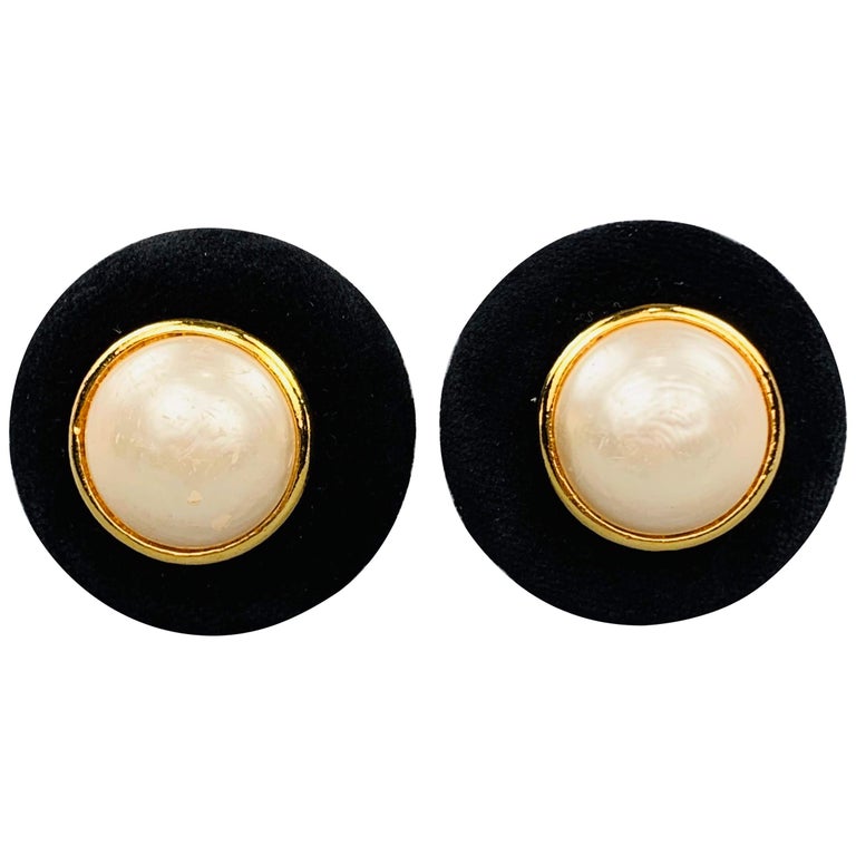 Vintage Chanel Paris Gold Plated Faux Pearl Camellia Flower Earrings