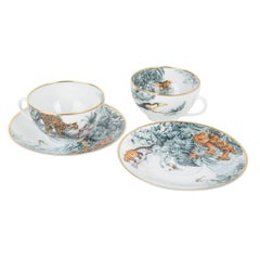 Hermes Carnets D'Equateur Breakfast Cup and Saucer Porcelain Set of 2