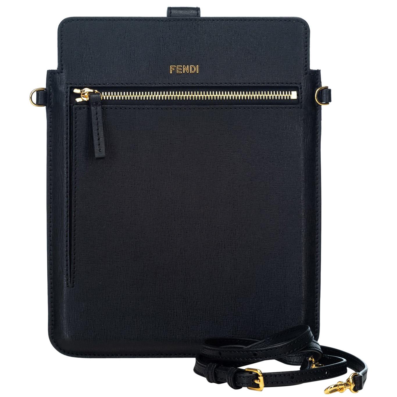 Fendi Black  Leather Crossbody Bag Italy w/ Dust Bag For Sale