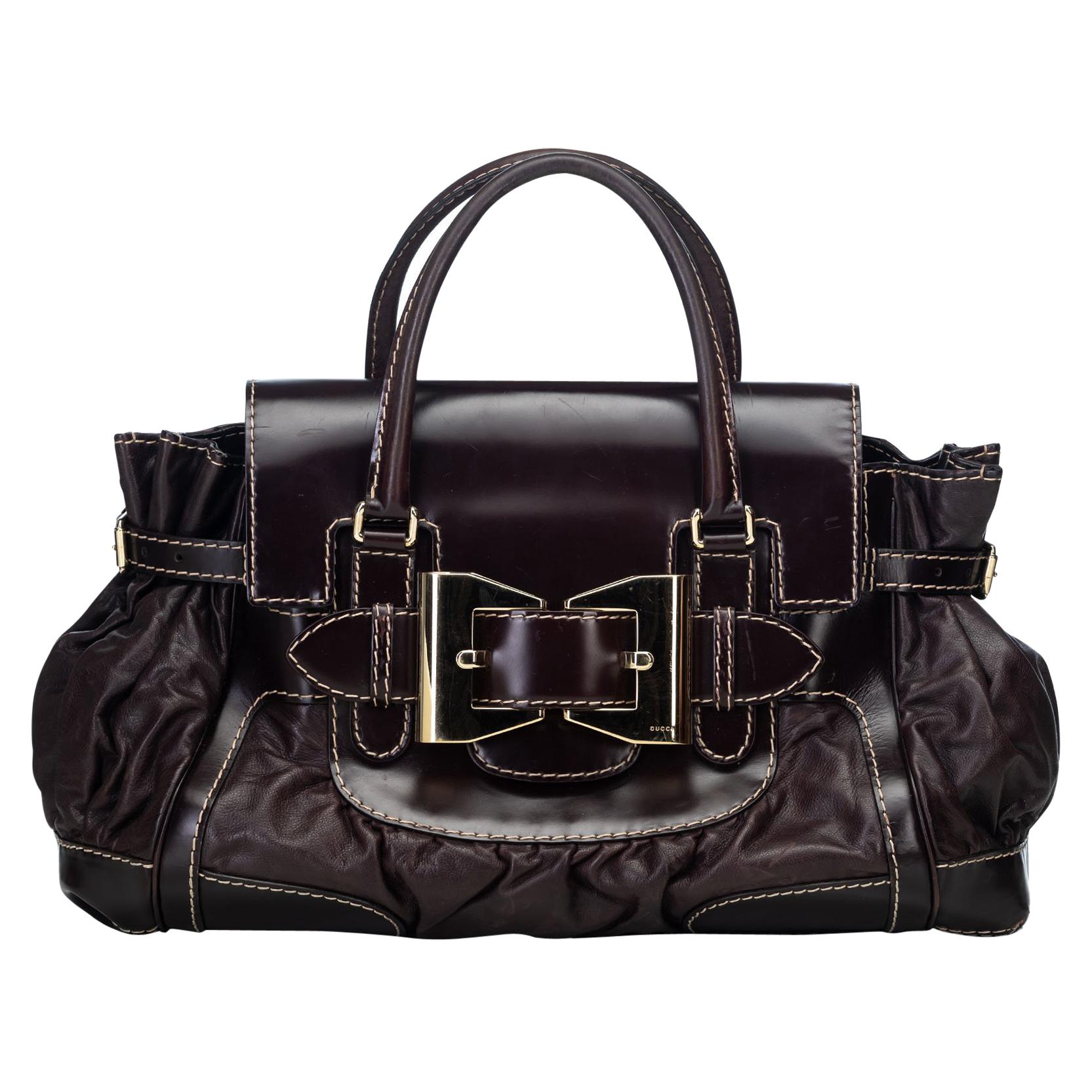 Gucci Brown Dark Brown Leather Dialux Queen Handbag Italy w/ Dust Bag
