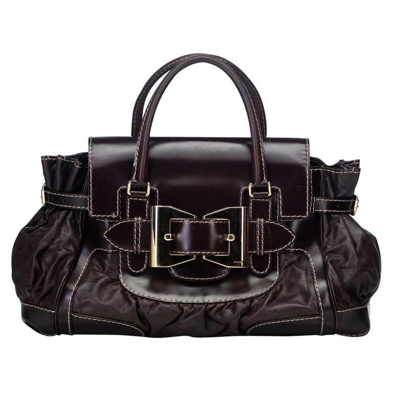 Gucci Brown Dark Brown Leather Dialux Queen Handbag Italy w/ Dust Bag For Sale at 1stdibs