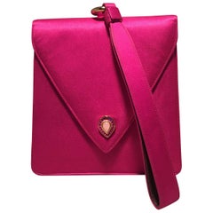 Judith Leiber Vintage Hot Pink Silk Evening Bag Wristlet (sac de soirée en soie)