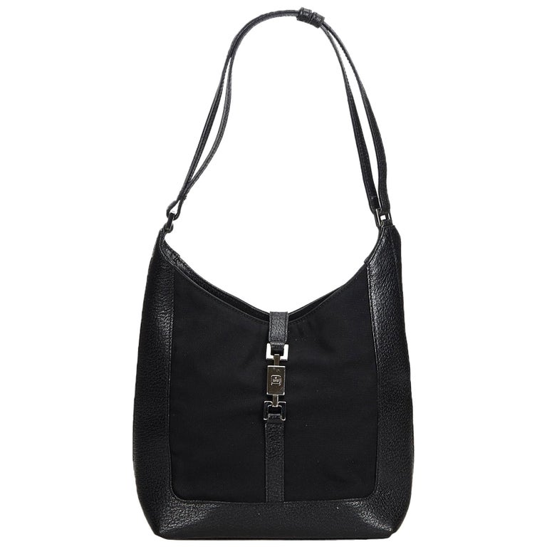 Gucci Black Canvas Fabric Jackie Shoulder Bag Italy w/ Dust Bag For Sale at 1stdibs
