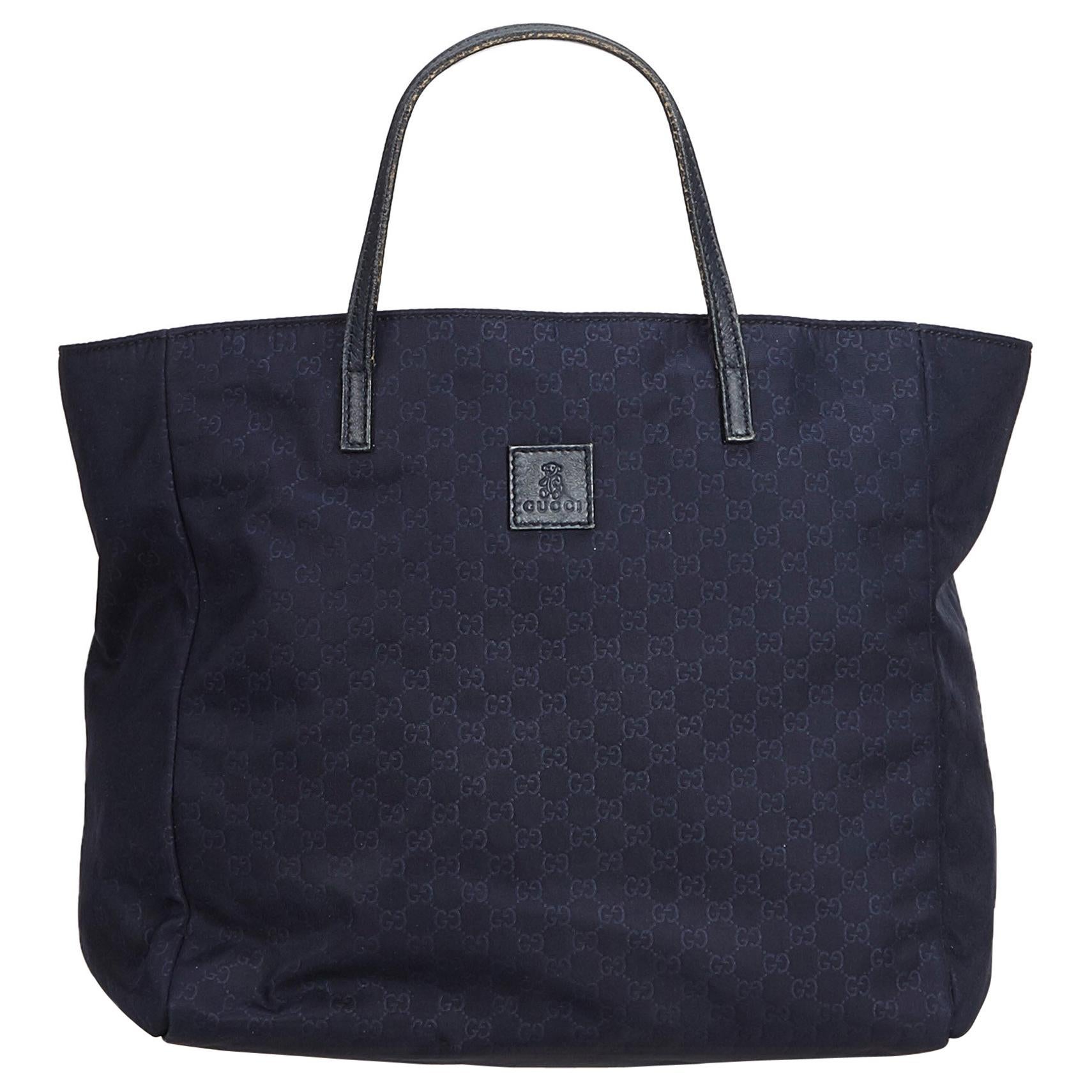 Gucci Blue Navy Nylon Fabric Gg Tote Bag Italy Gucci Blue Navy Nylon Fabric Gg Tote Bag Italy