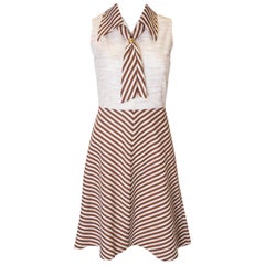 Retro Brown and White Stripe Day Dress