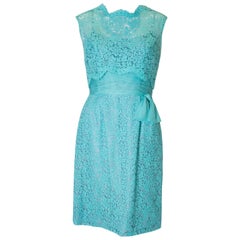 Vintage Jean Allen  Turquoise Lace Cocktail Dress