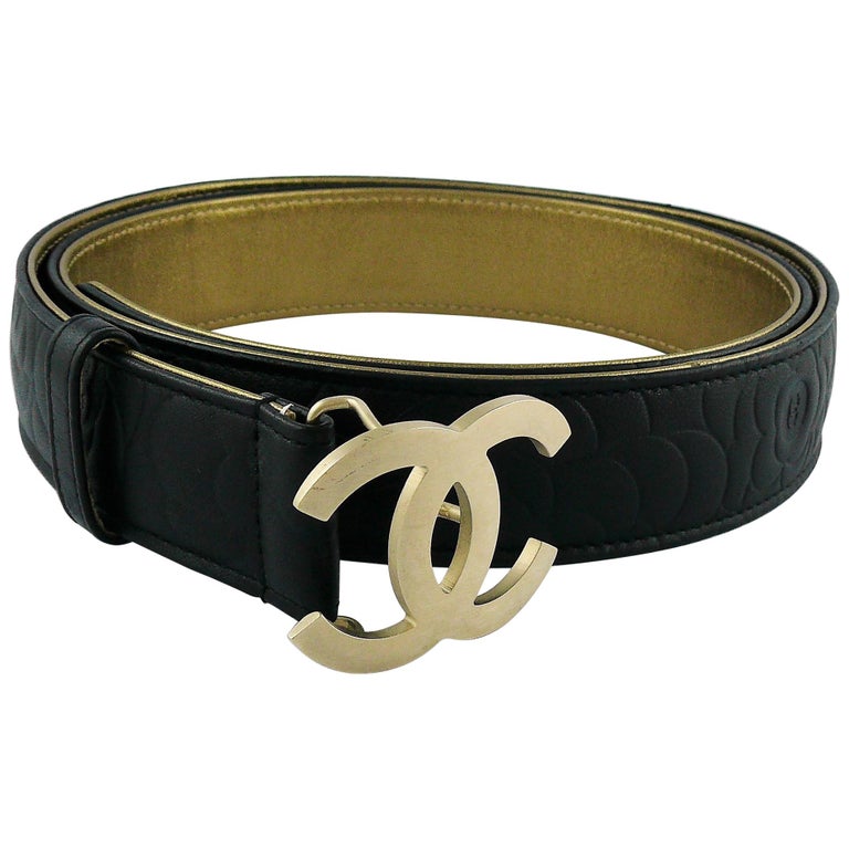 Chanel Spring 2012 Black Leather Camellia Flowers CC Belt at 1stDibs