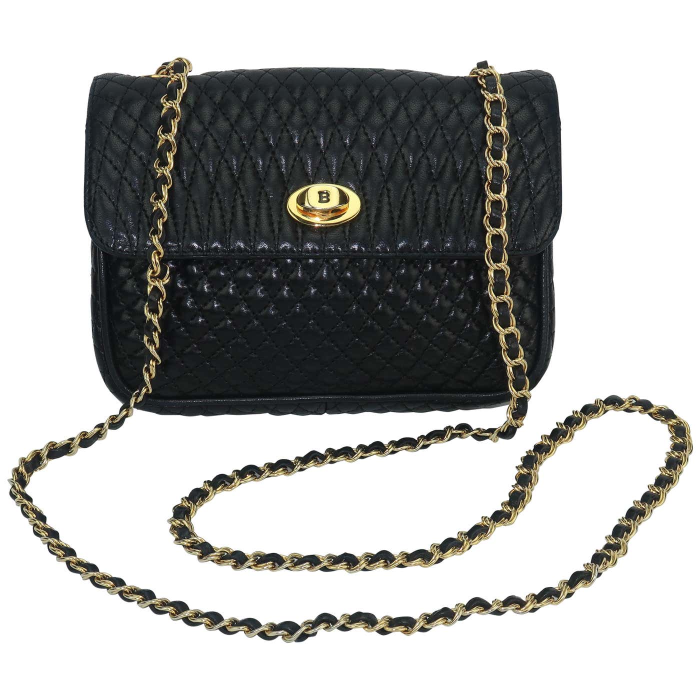Vintage Bally Black Leather Quilted Chain Strap Handbag at 1stDibs ...