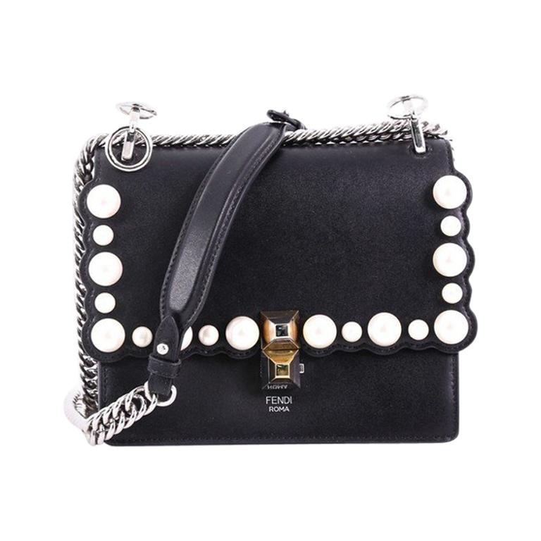Fendi Kan I Handbag Pearl Embellished Leather Small